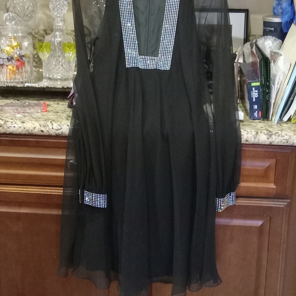 Vintage Louis Estevez evening dress, chiffon, Rhinestone, Size 4 - Picture 1 of 4